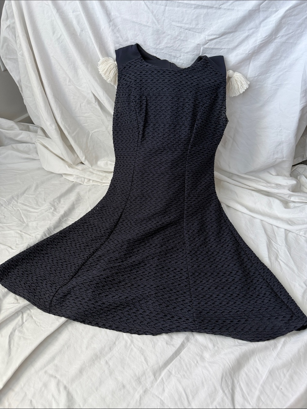 LOFT Black Textured Fit-and-Flare Dress